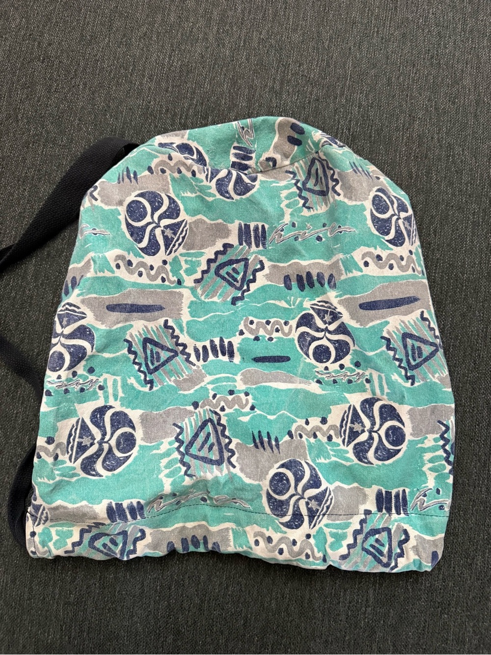 Boho Aqua Patterned hawiaan style round canvas  Tote Bag shoulder  OS thick